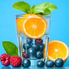 Refreshing Summer Fruit Drink in Glass with Orange Slices and Berries