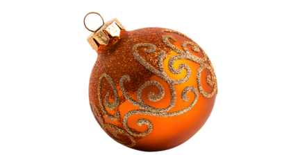 Orange Christmas Ornament with Gold Swirls isolated on a transparent background