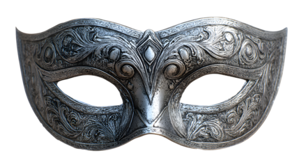 Ornate Silver Masquerade Mask isolated on a transparent background
