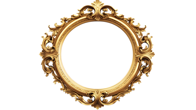 Ornate golden oval mirror frame isolated on a transparent background - Powered by Adobe