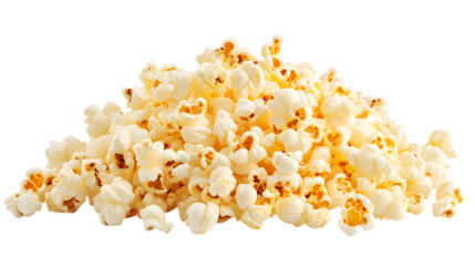 Pile of fluffy popcorn isolated on a transparent background