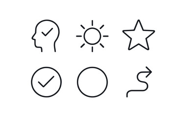 simple outline stroke icon isolated on white background: certainty sun glow mark check icon circle line true path