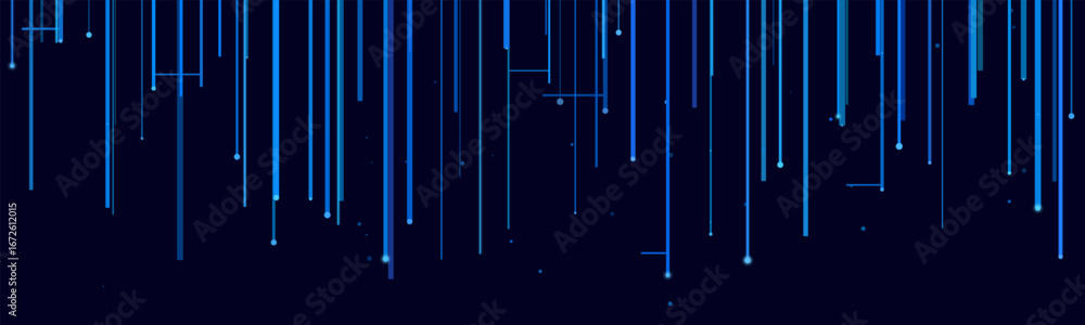 Poster futuristic tech vector background with vertical blue lines on dark canvas.