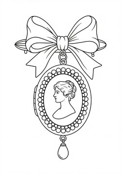 black and white cameo pendant with bow clip art preview