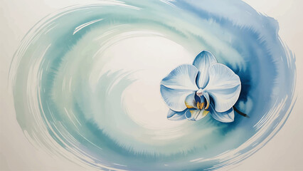 orchid watercolor wedding invitation, blue floral greeting card design, elegant watercolor flower background