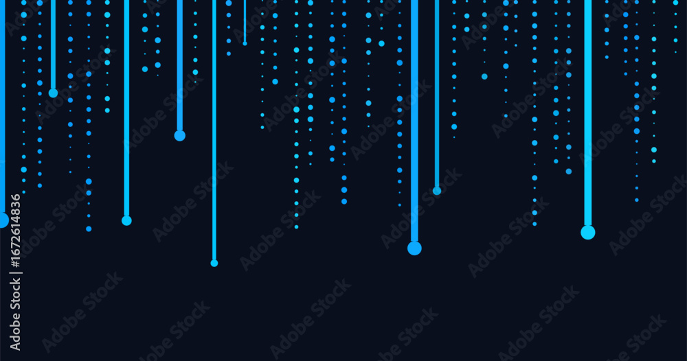 Aufkleber futuristic vector tech background with falling blue lines and dots on dark surface.
