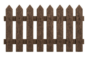 3D wooden fence icon in dark wood tone, isolated