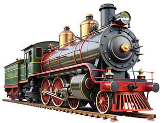 Naklejka premium Magnificent vintage steam locomotive showcasing intricate details and classic design on railroad tracks