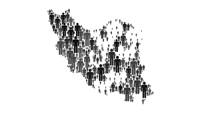 Animated map of Iran made up of a collage of human icons