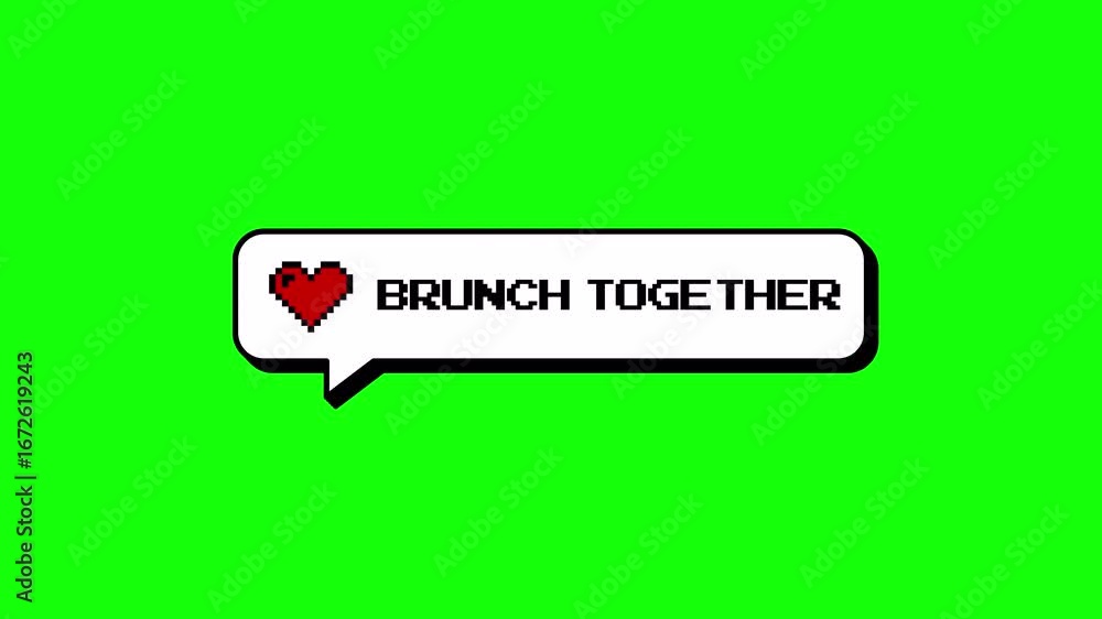 Fototapete brunch together text in 8-bits pixel art comment balloon with a heart. neubrutalism style animation 