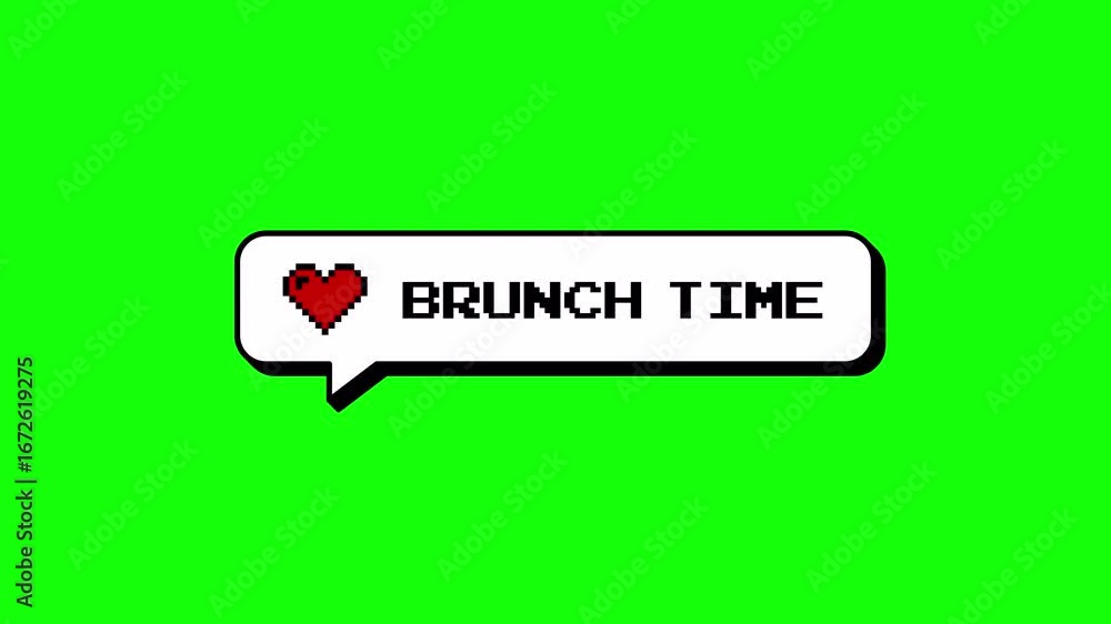 Fototapete brunch time text in a neubrutalism style comment balloon with 8-bits pixel art heart. retro game aes