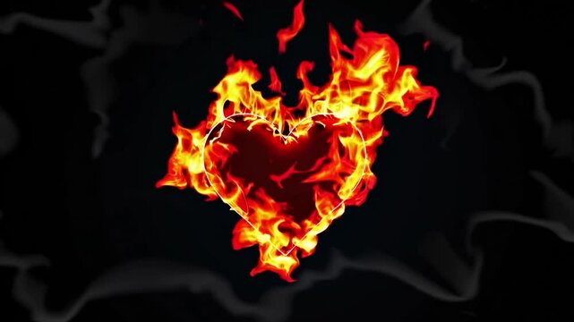 Computer-Generated ry of Flaming Fire and Stylized Human Heart Shape