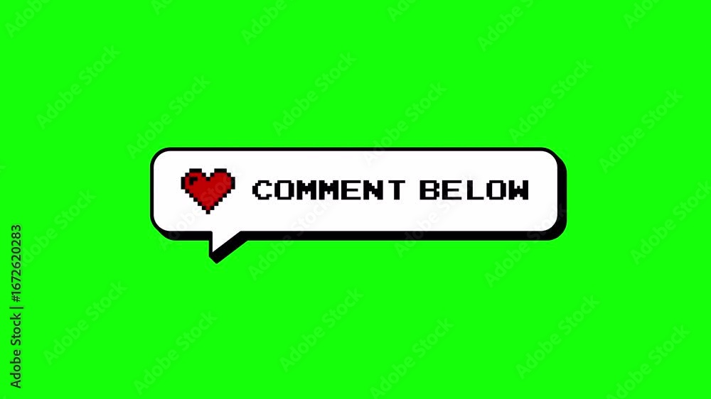 Fototapete comment below text in a neubrutalism comment balloon. 8-bits pixel art game style animation with a r