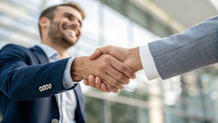 close-up of two business partners shaking hands. 