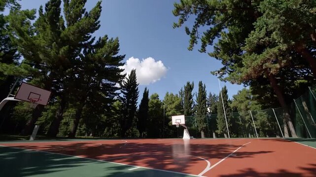 Hardwood Court Designed for Popular Ball Game Situated in Natural Environment Without Human Presence