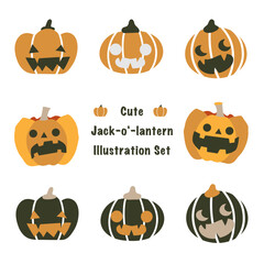 ハロウィンのジャック・オー・ランタンのイラストセット/Halloween Jack-o'-lantern Illustration Set