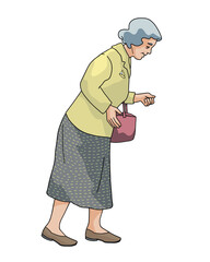 Senior women working with bag on white background hand-drawn vector illustration