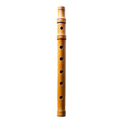 Fototapeta premium A vertical shot of a light brown wooden flute with finger holes against a black background in the studio created with generated ai