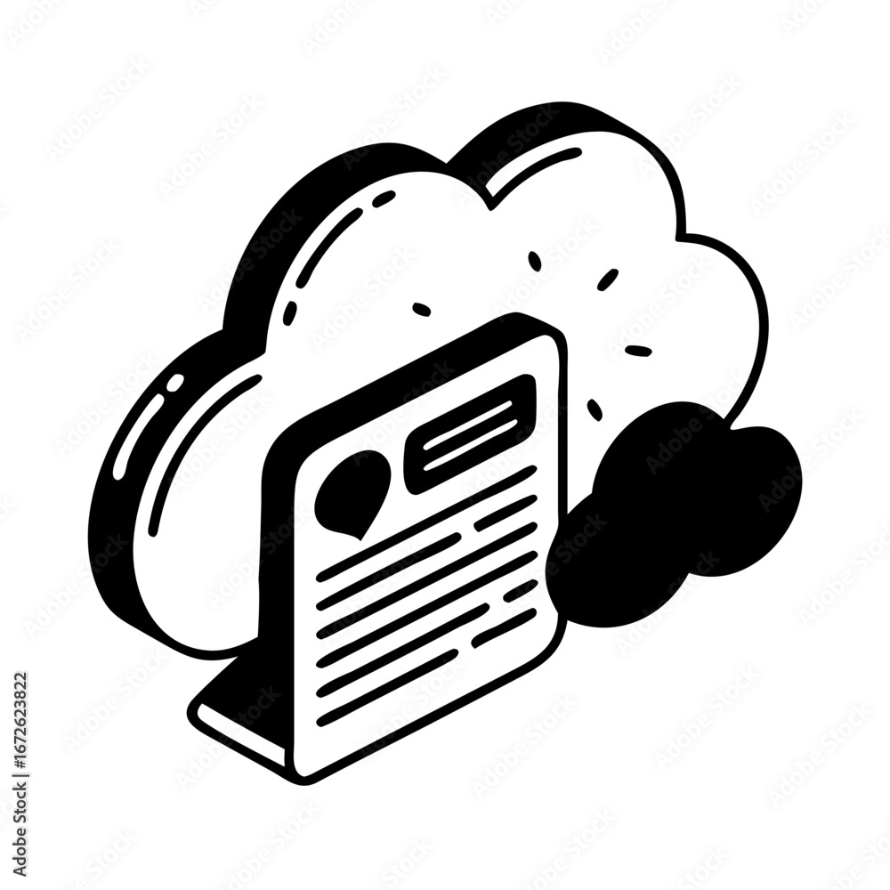 Poster cloud computing document icon with a document and cloud illustration icon