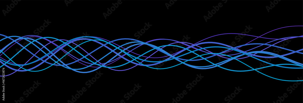 Poster dynamic abstract vector tech waves on black background.