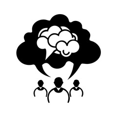 Silhouette of people with a thought bubble containing a brain icon