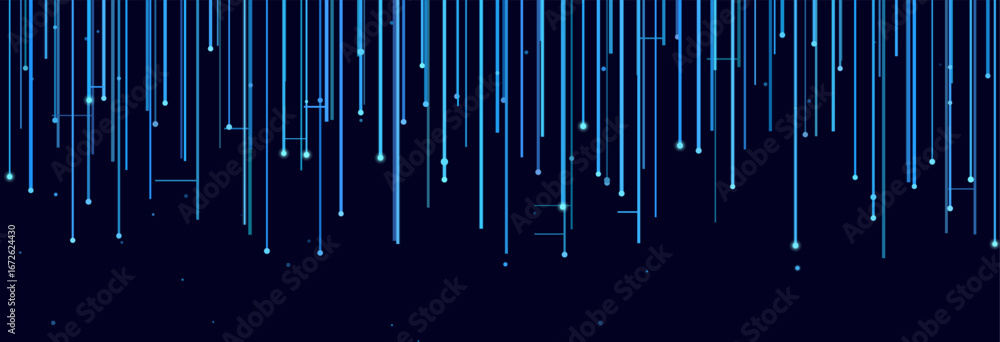 Poster futuristic vector tech background with blue vertical lines and digital elements.