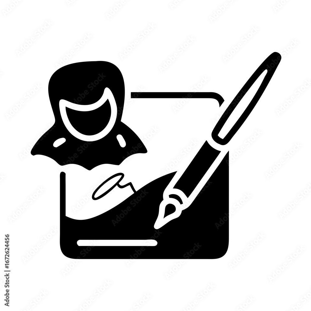 Poster digital signature icon with a person and pen signing a document icon