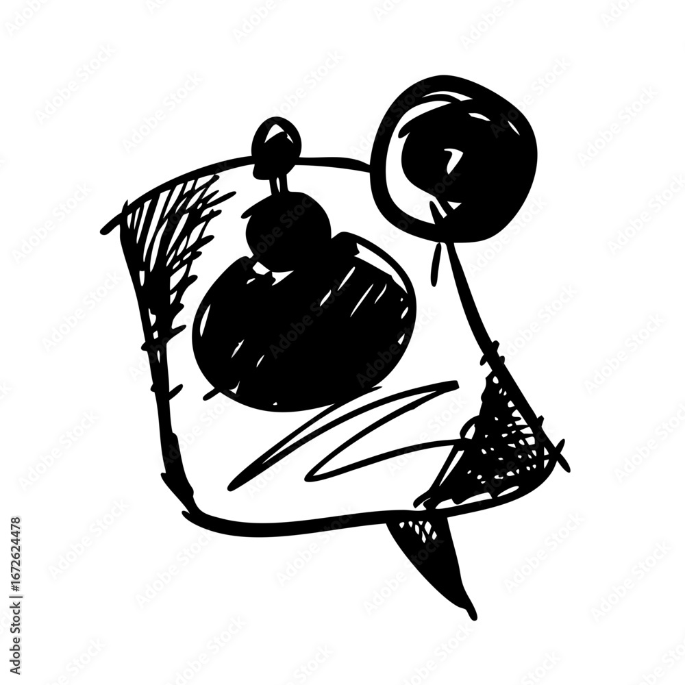 Poster abstract doodle of a face with large eyes and a circular element icon