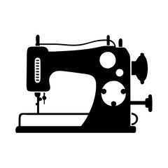 Black and white illustration of a sewing machine, isolated on a icon