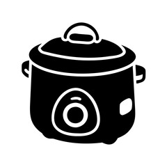 Black silhouette of a modern rice cooker with a control panel icon