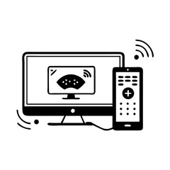 Smartphone controlling television with remote control icon