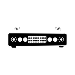 Front view of a black audio amplifier or receiver with buttons and lights icon