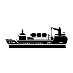 Obraz premium Black silhouette of a modern cargo ship with lifeboats icon
