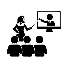 Teacher pointing at screen with student icons in front icon