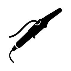 Black and white illustration of a curling iron with cord icon