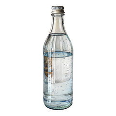 A clear glass bottle filled with water and sealed with a silver cap isolated on a black background created with generated ai