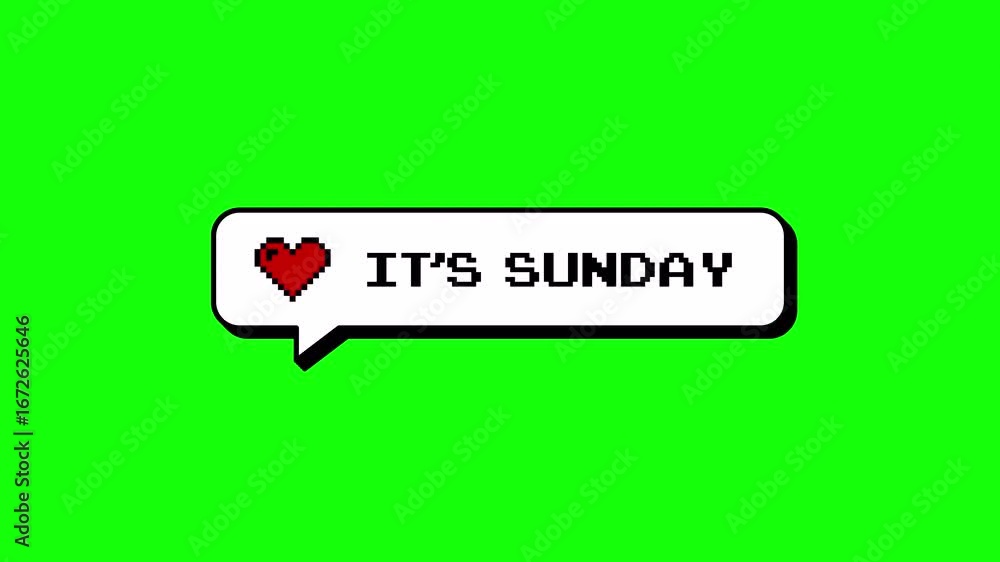 Fototapete it's sunday message in a neubrutalism style comment balloon with a heart icon. 8-bits pixel art grap