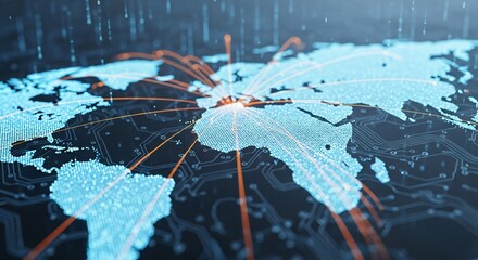 Global Connections Network Linking Continents with Digital Circuitry and Data Flow