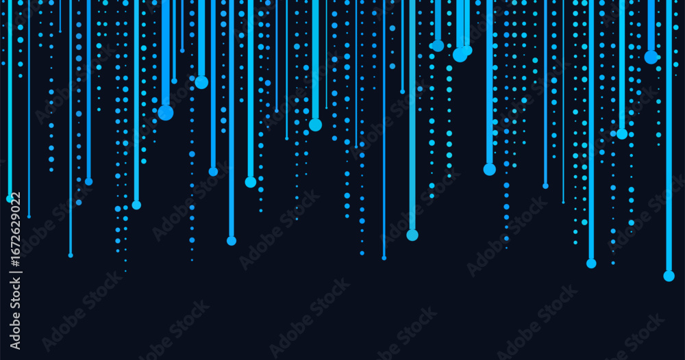 Aufkleber futuristic vector tech background with vertical blue lines and dots on dark canvas.