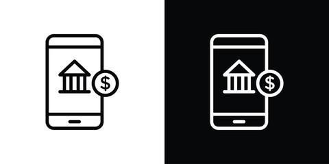 Mobile banking icon logo concept in strokes