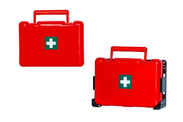 first aid kit isolated on white background. red medicine box