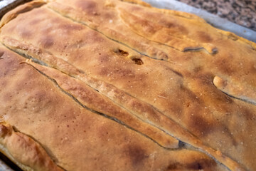Freshly Baked Galician Empanada Close Up