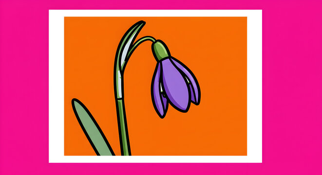 Pop Art Pop Art style illustration of a purple Snowdrop, bold outlines and vibrant flat colors Playful