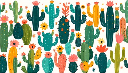 Colorful cactus pattern on white