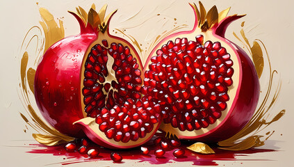 Aufgeschnittener Granatapfel mit roten Kernen