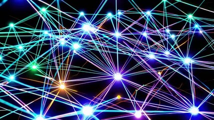 Futuristic digital data network abstraction with luminous interconnections on dark canvas, emblematic of technological linkage and info transfer - Powered by Adobe