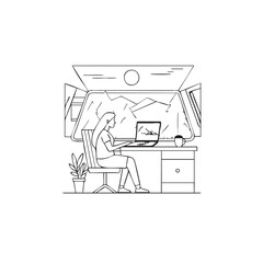 Digital artist working in a converted van studio