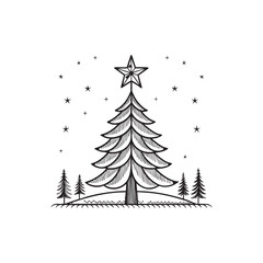 Obraz premium Minimalist line art christmas tree with star