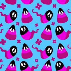 Cartoon Halloween sugar monsters seamless candy corn pattern for wrapping paper and fabrics and linens and kids clothes