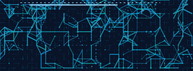 Futuristic digital network: geometric tech background with blue lines and nodes.